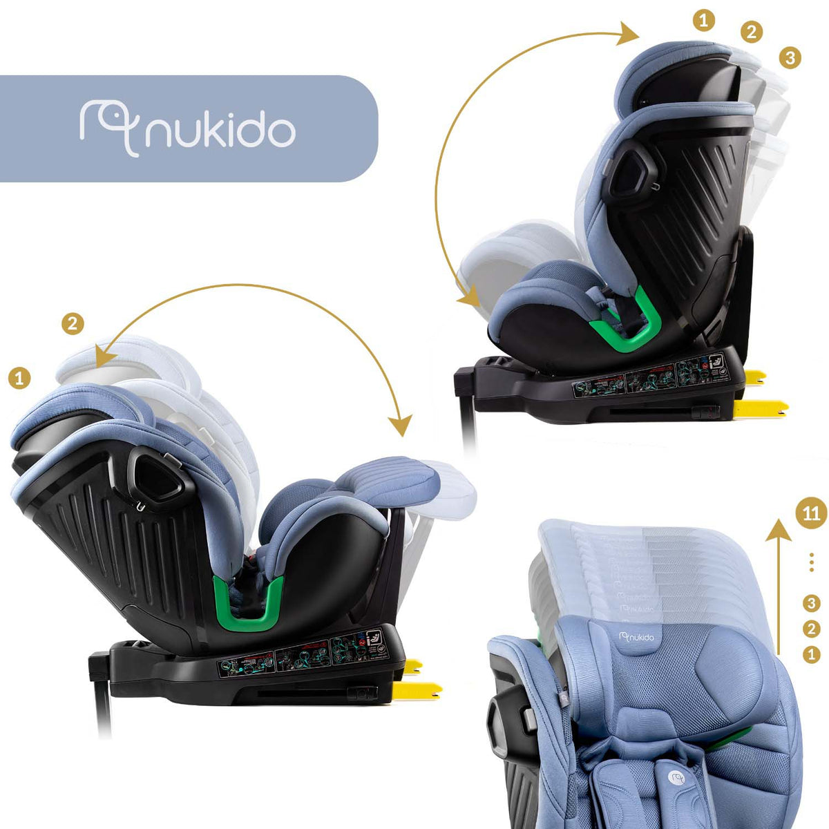 Pasukama automobilinė kėdutė su atramine koja Nukido Shelly, i-Size, ISOFIX