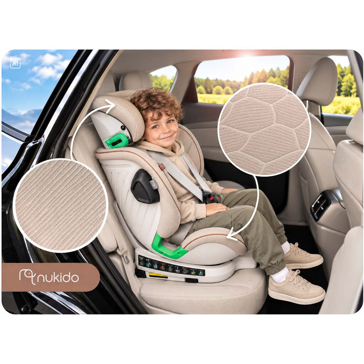 Pasukama automobilinė kėdutė su atramine koja Nukido Shelly, i-Size, ISOFIX