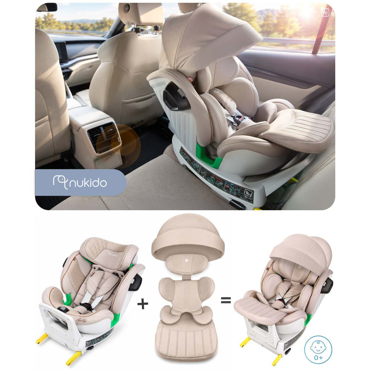 Pasukama automobilinė kėdutė su atramine koja Nukido Shelly, i-Size, ISOFIX