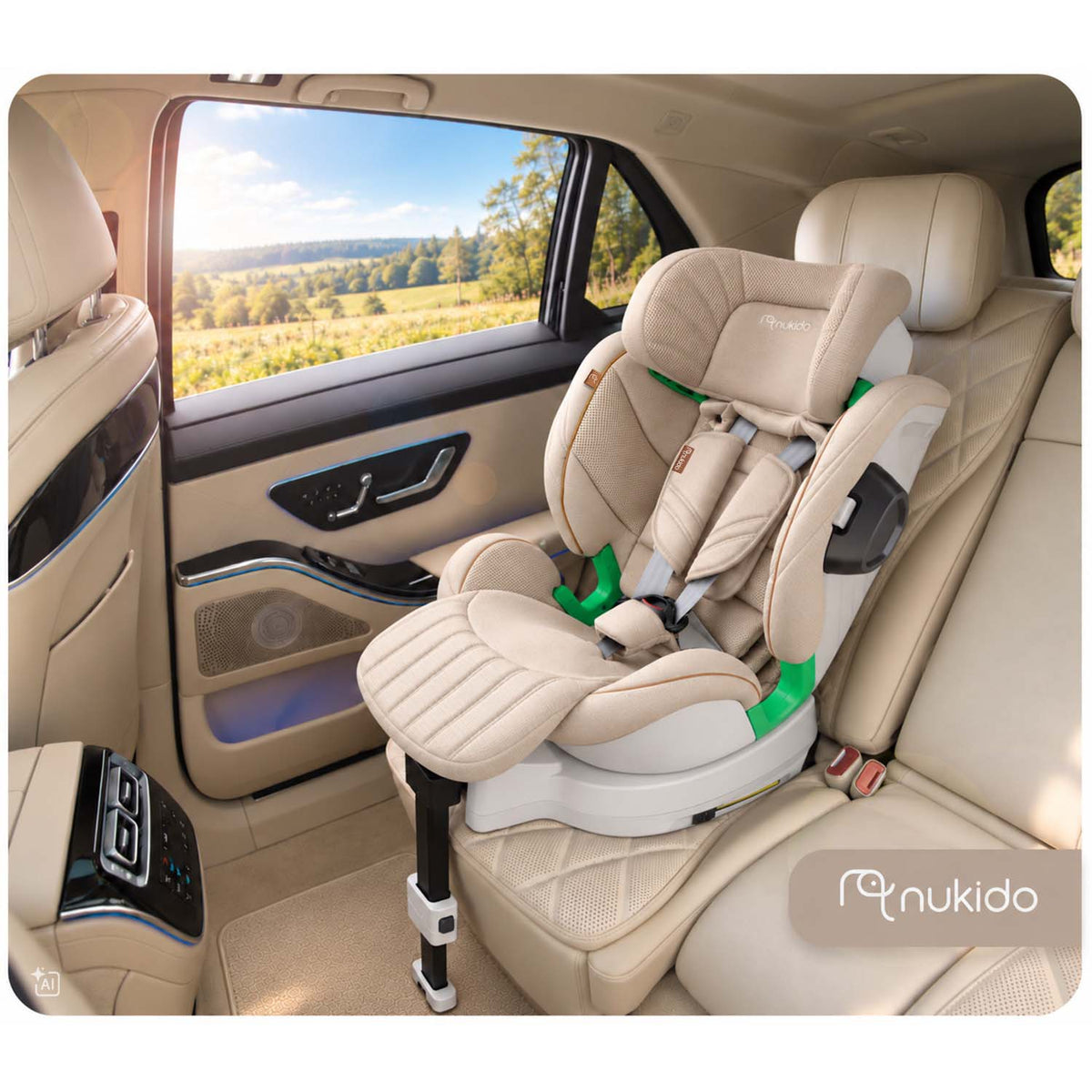 Pasukama automobilinė kėdutė su atramine koja Nukido Shelly, i-Size, ISOFIX