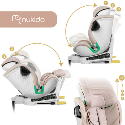 Pasukama automobilinė kėdutė su atramine koja Nukido Shelly, i-Size, ISOFIX