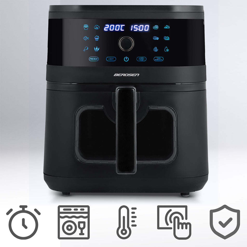 Oro keptuvė be riebalų Berdsen BD-661 8L juoda su LED langeliu ir jutikliniu valdymu
