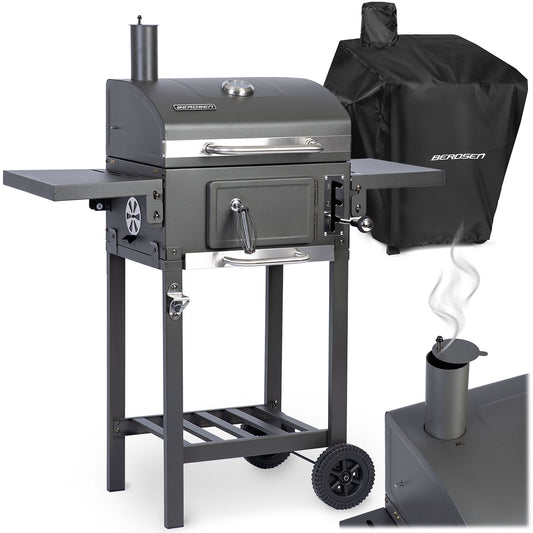 Juoda medžio anglių kepsninė su dangčiu Berdsen sodui BBQ grilis su ketaus grotelėmis