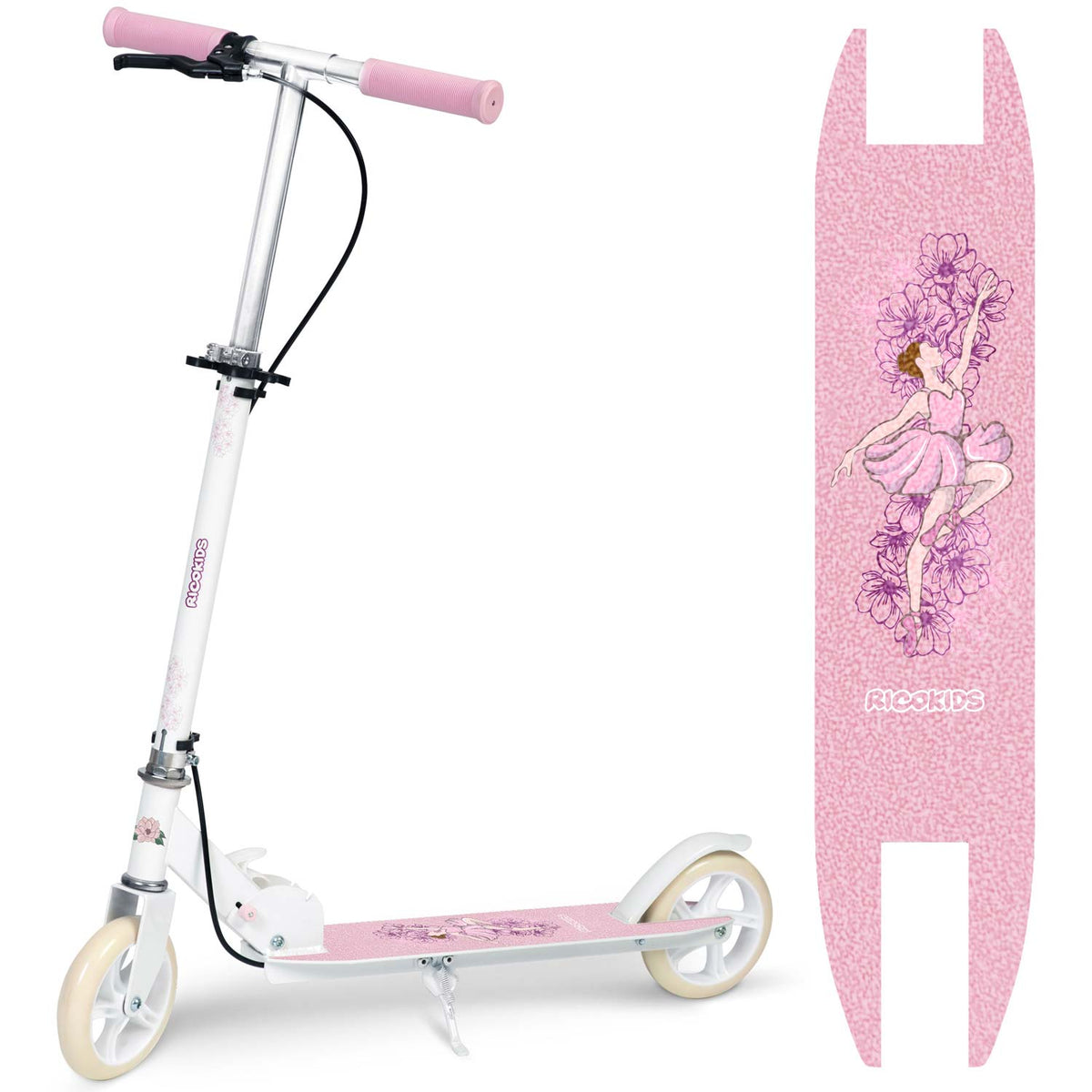Kodi balerina paspirtukas vaikams 3–8 metų su 145 mm PU ratais ir ABEC-7 guoliais