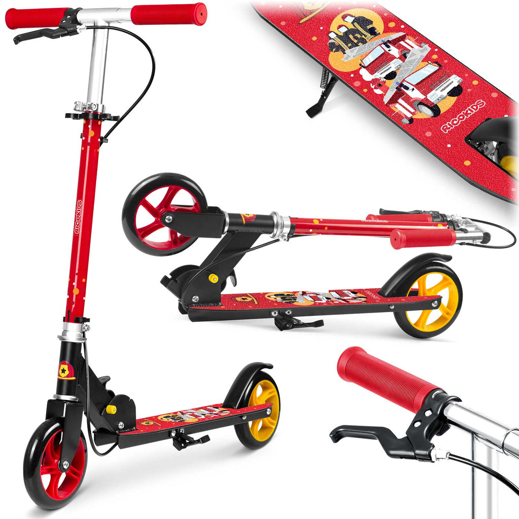 Vaikiškas gaisrininkų paspirtukas Ricokids KODI su reguliuojamu vairu, stabdžiais ir 145 mm PU ratais