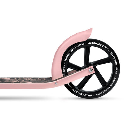 Juodos ir rožinės spalvos sulankstomas miesto paspirtukas Soke CITY su gertuvės laikikliu suaugusiems ir vaikams
