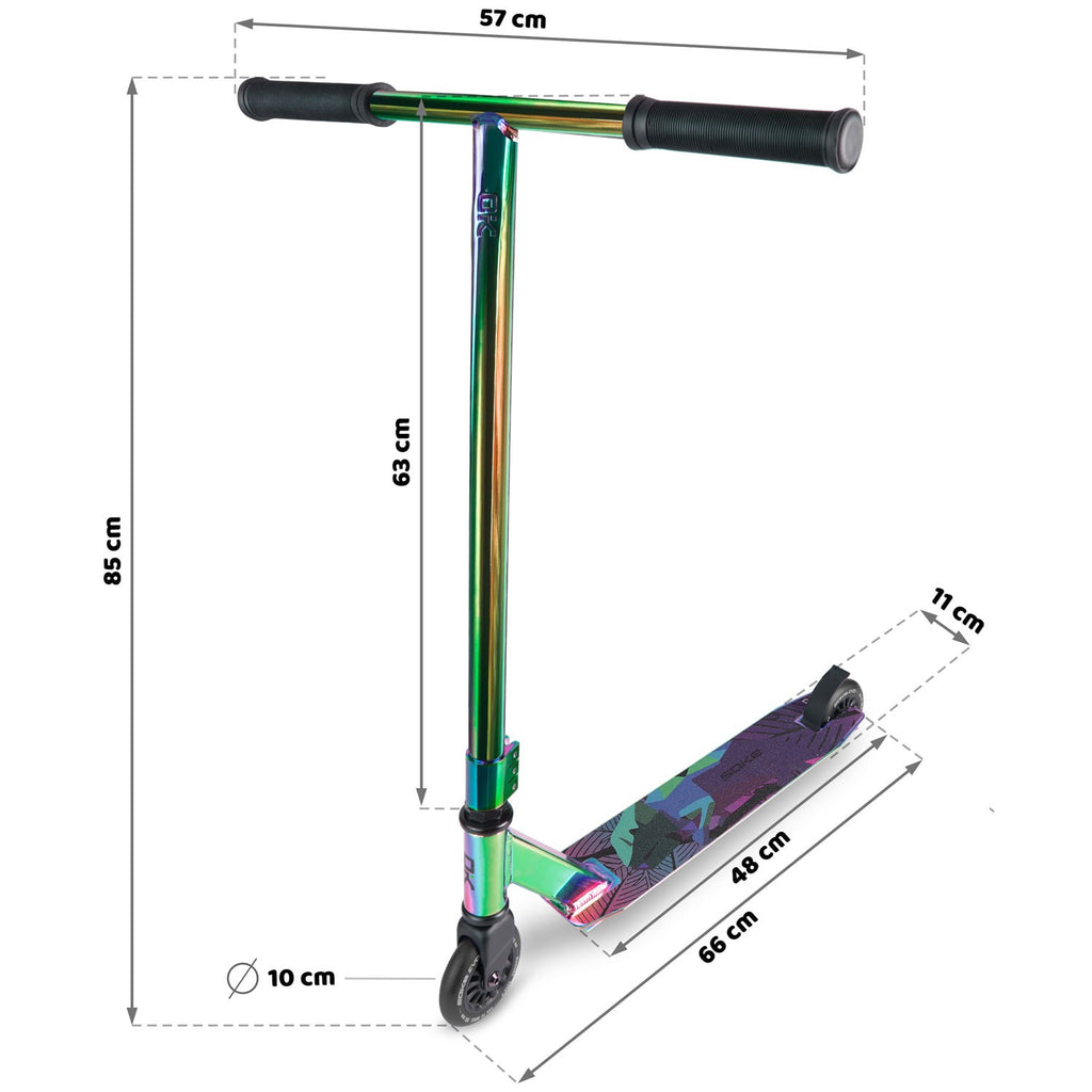 Triukinis paspirtukas SOKE EVO Street Neochrome su ABEC-9 guoliais ir 100 mm ratukais skate parkui ir miesto triukams