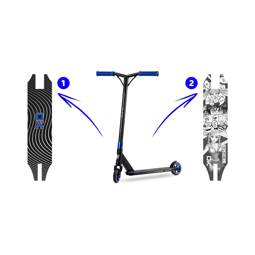 Triukinis paspirtukas SOKE PRO MANGA mėlynas profesionalams su ABEC-9 guoliais ir 110 mm ratais