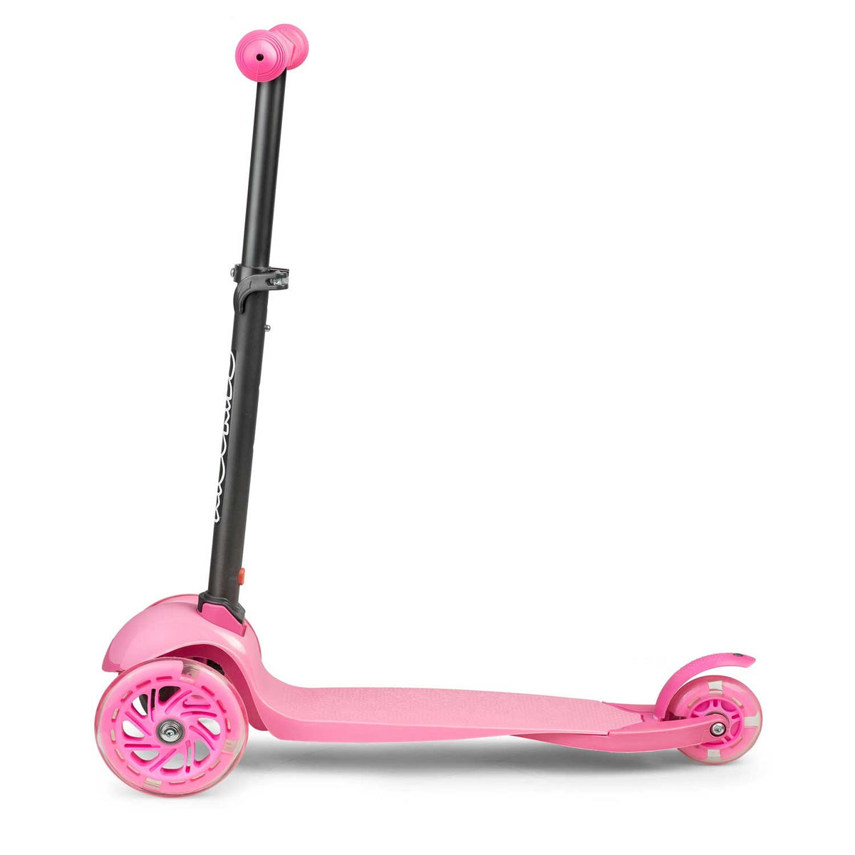 Rožinis triratis paspirtukas vaikams Ricokids Loco su šviečiančiais ratais ir reguliuojamu vairu stabilus ir saugus pasirinkimas 2 metų ir vyresniems vaikams