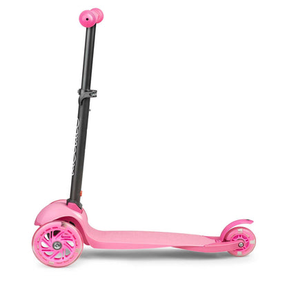 Rožinis triratis paspirtukas vaikams Ricokids Loco su šviečiančiais ratais ir reguliuojamu vairu stabilus ir saugus pasirinkimas 2 metų ir vyresniems vaikams
