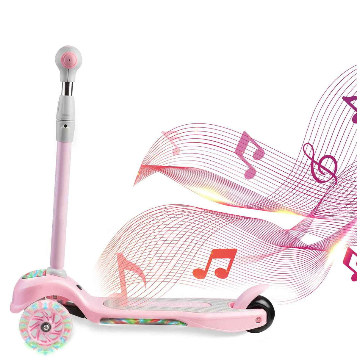 Rožinis Ricokids Piko triratis paspirtukas vaikams su LED šviečiančiais ratais ir reguliuojamu aukščiu