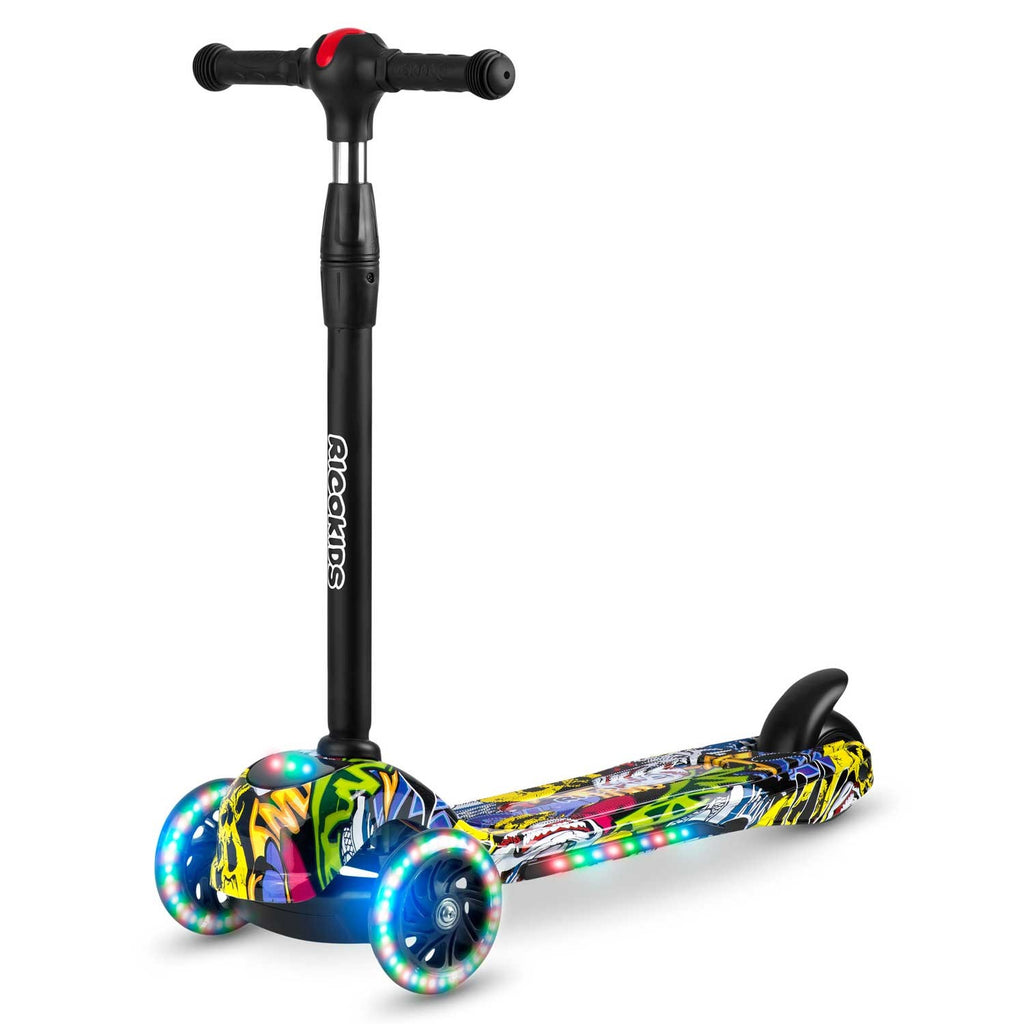 Ricokids Piko triratis paspirtukas vaikams juodas su LED šviesomis ir spalvotais raštais