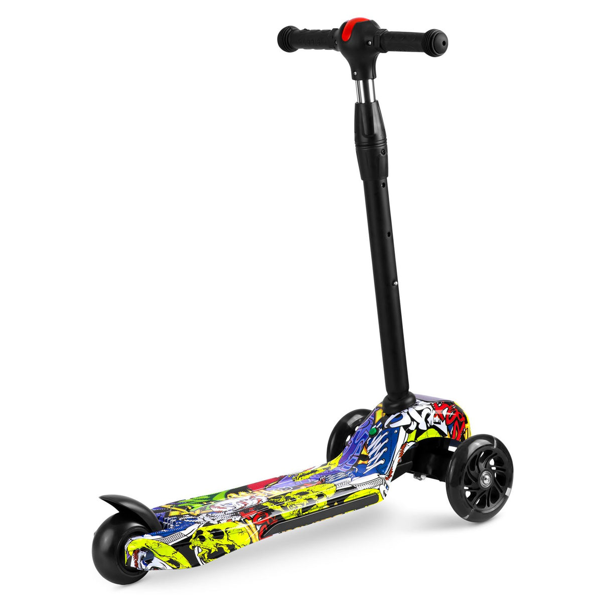 Juodas Ricokids Piko triratis paspirtukas vaikams su LED ratais ir spalvotais raštais