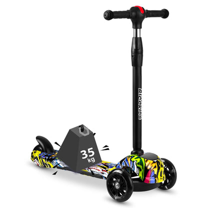 Ricokids Piko juodas triratis paspirtukas vaikams su spalvotais LED ratais ir reguliuojamu vairu