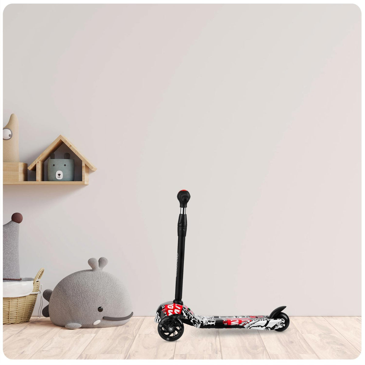 Ricokids Piko triratis paspirtukas - juodas su raudonais ir baltais raštais