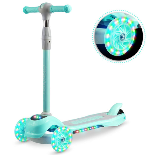 Ricokids Piko mėtų spalvos triratis paspirtukas vaikams su LED šviečiančiais ratukais ir reguliuojamu vairu