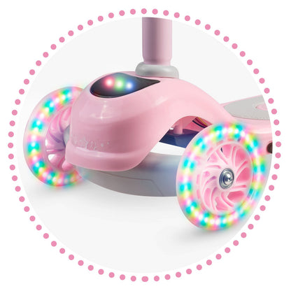 Rožinis triratis paspirtukas vaikams Ricokids Piko su LED šviesomis ir reguliuojama rankena