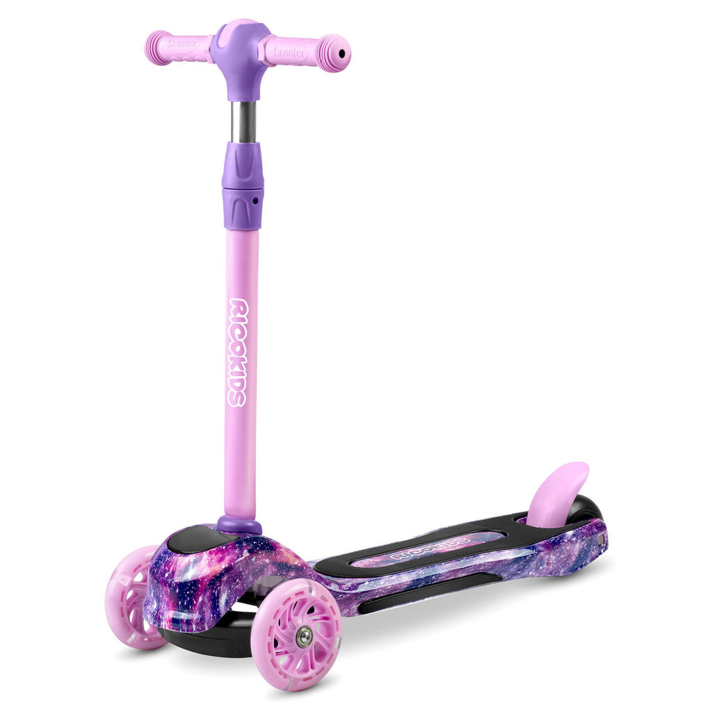 Ricokids Piko triratis paspirtukas vaikams rožinės ir violetinės spalvos su LED šviesomis