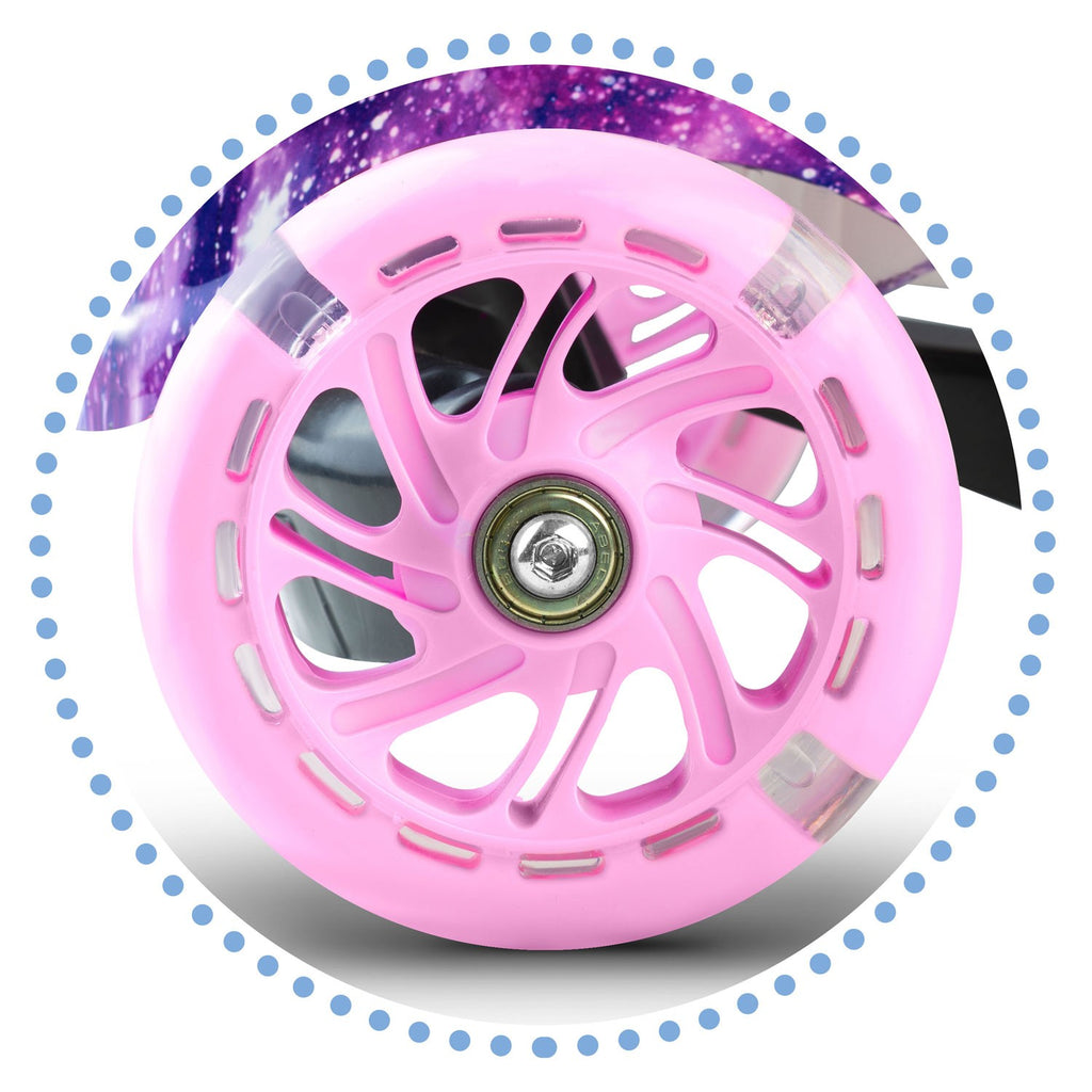Ricokids Piko triratis paspirtukas vaikams rožinės ir violetinės spalvos su LED šviesomis