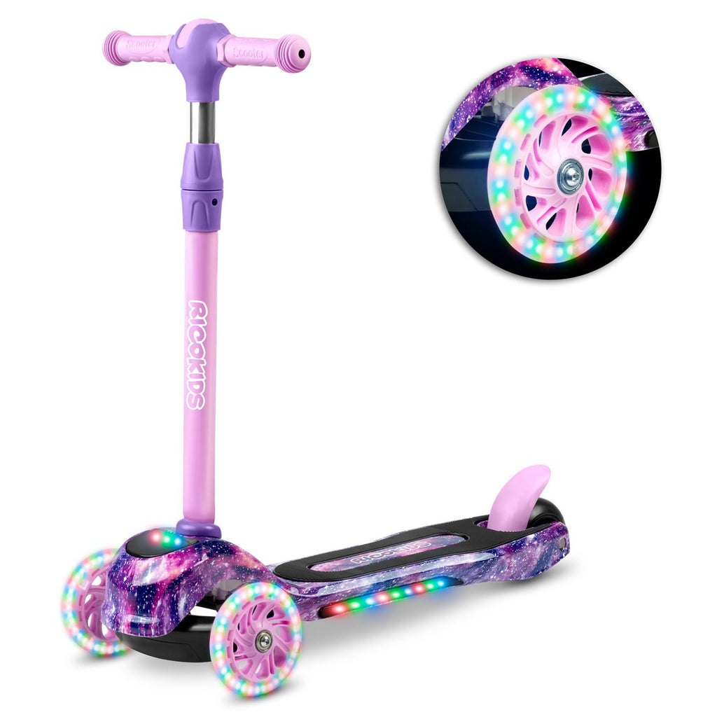 Ricokids Piko triratis paspirtukas vaikams rožinės ir violetinės spalvos su LED šviesomis