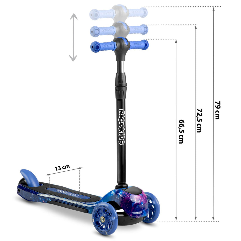 Ricokids Piko triratis paspirtukas vaikams su LED apšvietimu juodos ir mėlynos spalvos