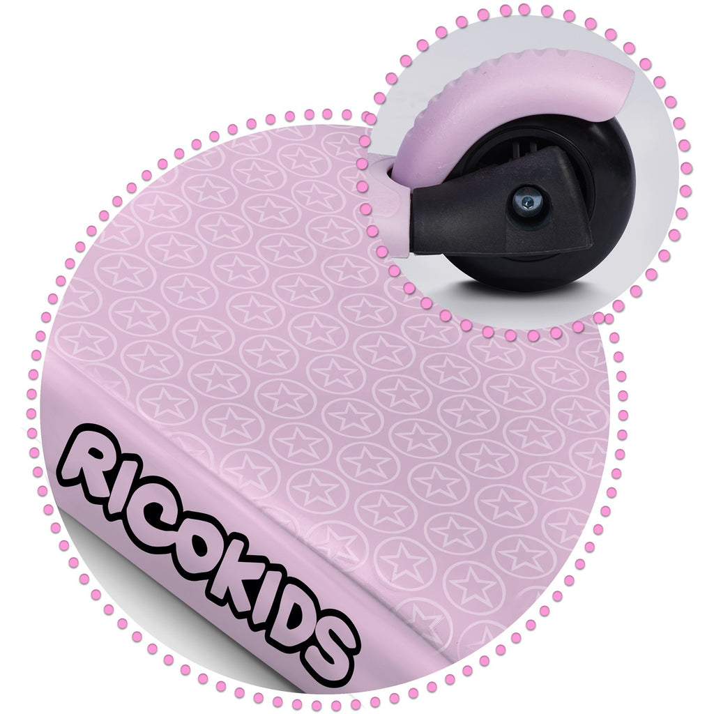 Rožinis Ricokids Cubi 3-in-1 triratis paspirtukas vaikams su LED ratais ir reguliuojamu vairu