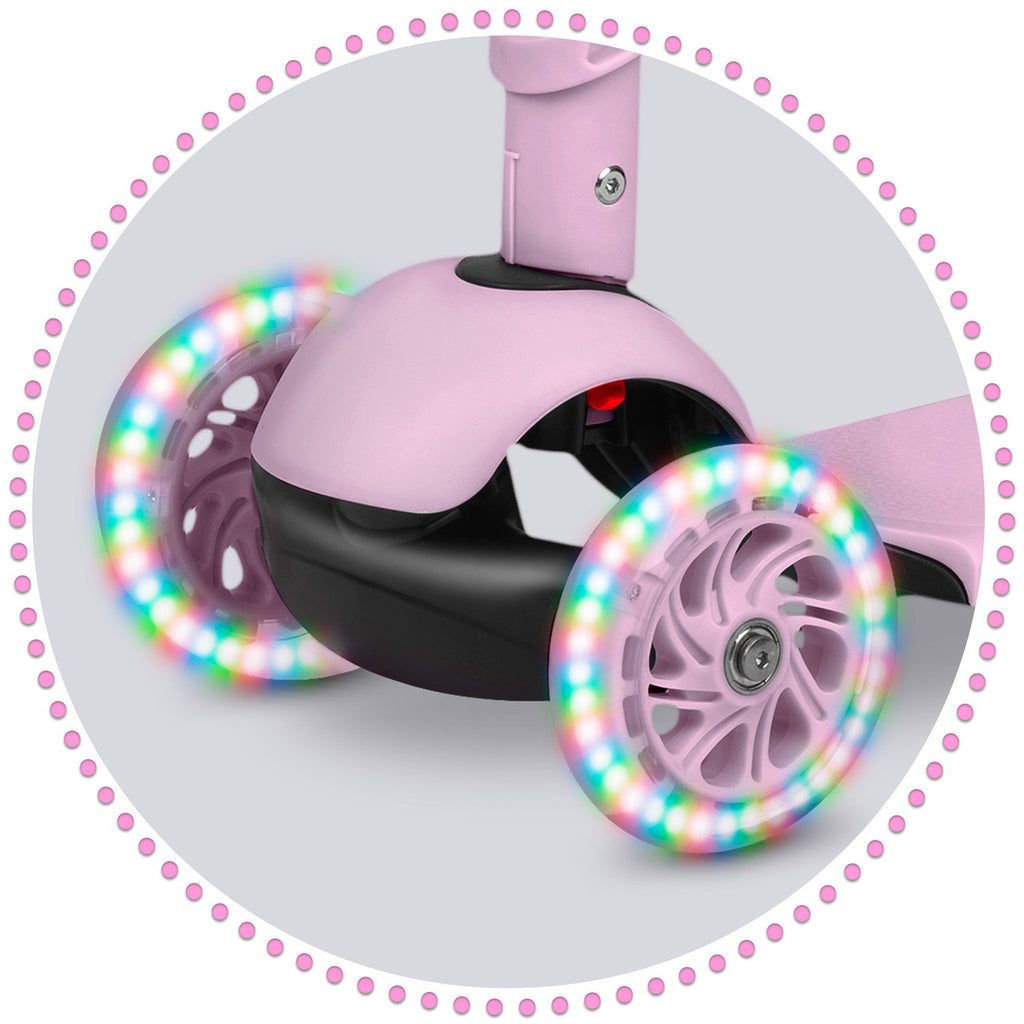 Ricokids Cubi triratis paspirtukas 3-in-1 vaikams rožinės spalvos su LED ratais