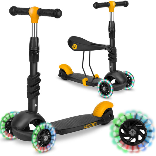 Ricokids Cubi triratis paspirtukas vaikams su LED ratukais juodos ir oranžinės spalvos