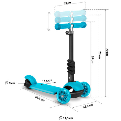 Ricokids triratis paspirtukas vaikams 3in1 turkio spalvos su LED ratais ir reguliuojama sėdyne