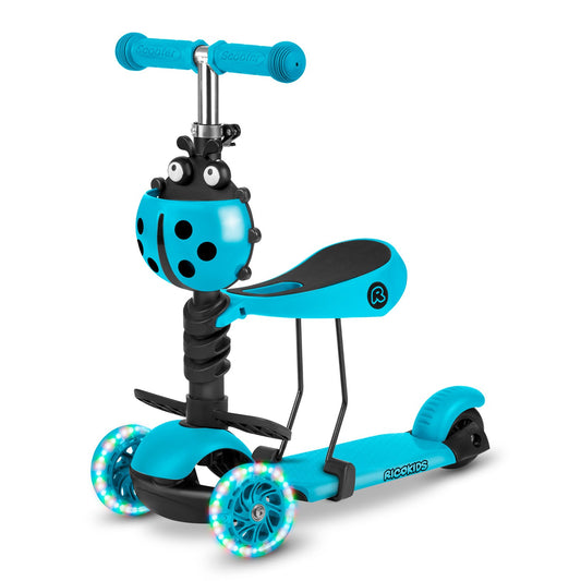 Ricokids triratis paspirtukas vaikams 3in1 turkio spalvos su LED ratais ir reguliuojama sėdyne