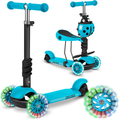 Triratis paspirtukas vaikams Ricokids Buggy 3in1 turkio spalvos su LED ratais ir reguliuojama sėdyne