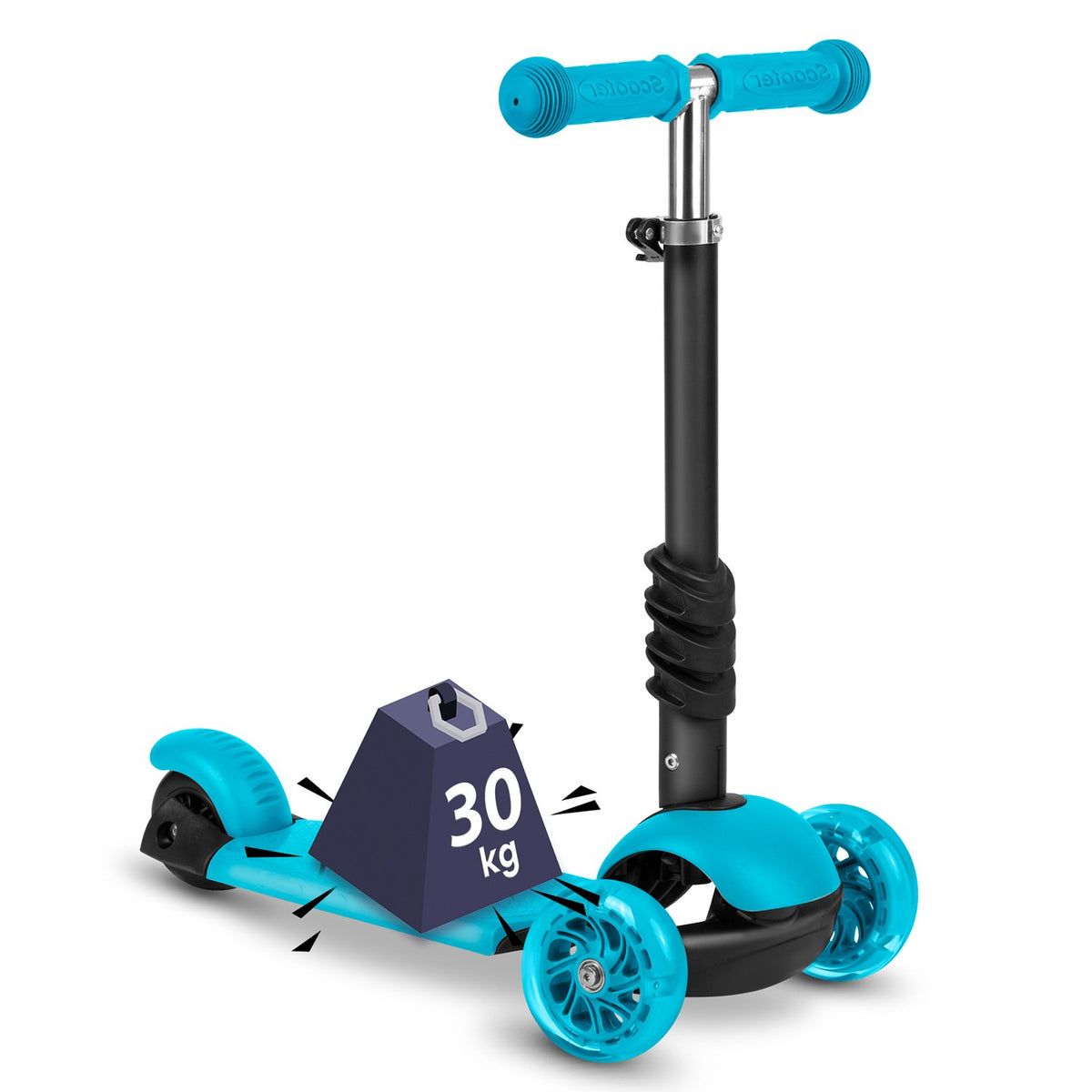 Turkio spalvos Ricokids Buggy 3in1 triratis paspirtukas vaikams su reguliuojama sėdyne ir LED ratais