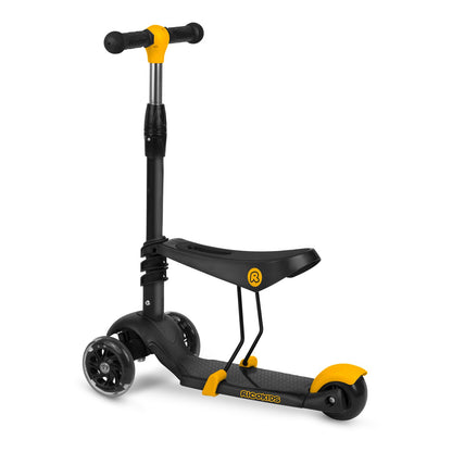 Ricokids Cubi triratis paspirtukas vaikams juodos ir oranžinės spalvos su šviečiančiais LED ratukais ir reguliuojama sėdyne