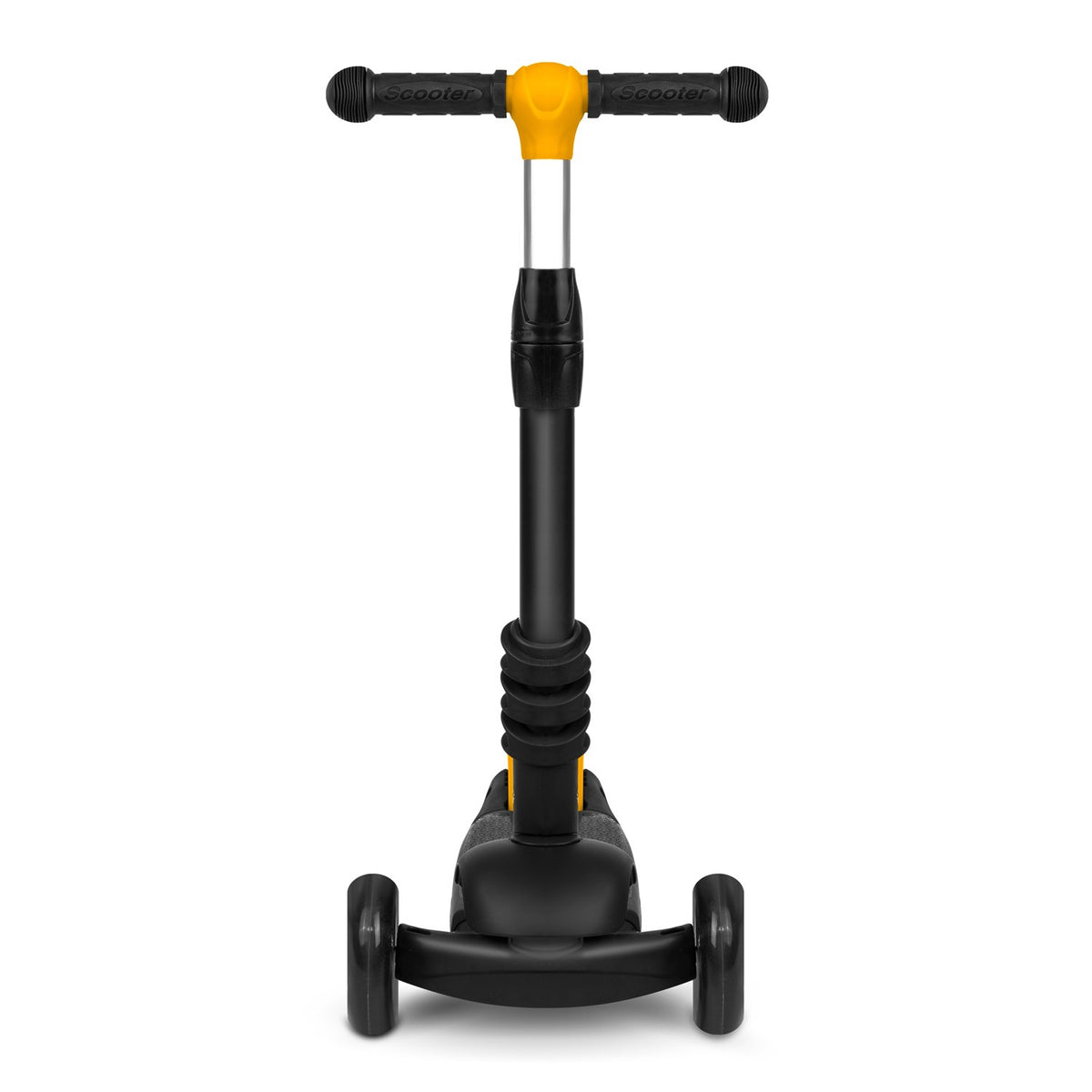Ricokids Cubi triratis paspirtukas vaikams juodos ir oranžinės spalvos su šviečiančiais LED ratukais ir reguliuojama sėdyne