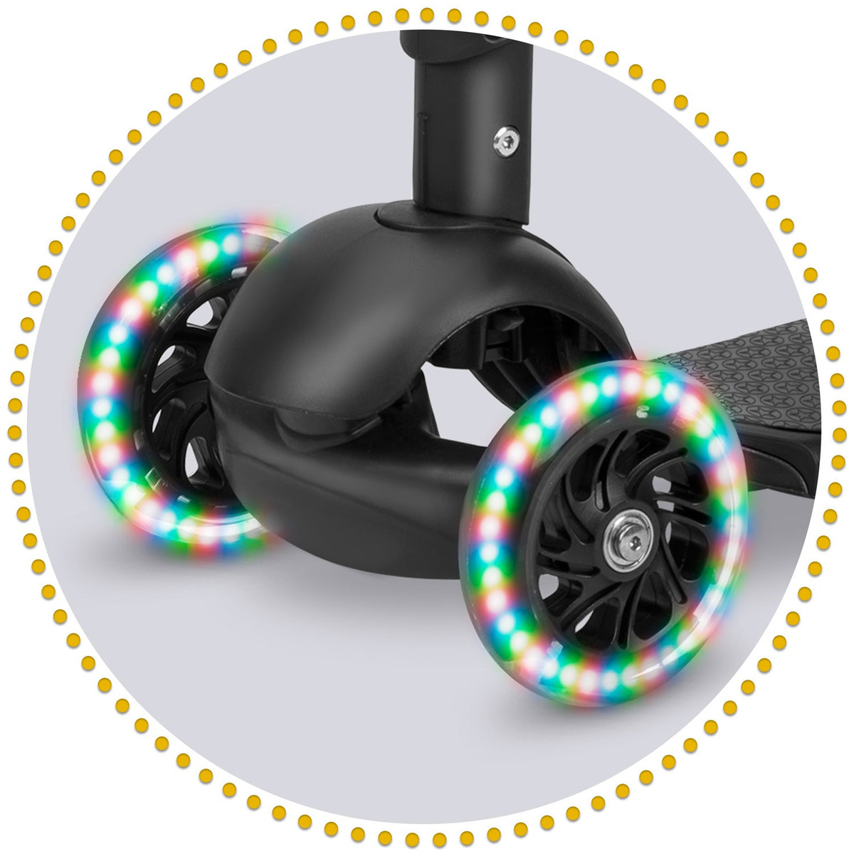 Ricokids Cubi triratis paspirtukas vaikams juodos ir oranžinės spalvos su LED ratukais ir reguliuojama sėdyne
