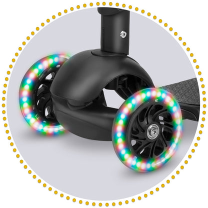 Ricokids Cubi triratis paspirtukas vaikams juodos ir oranžinės spalvos su LED ratukais ir reguliuojama sėdyne