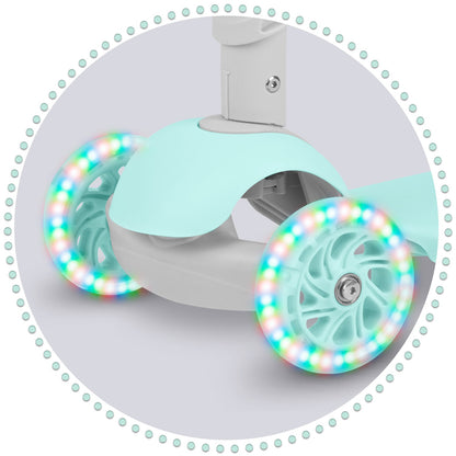 Ricokids 3in1 balansinis triratis paspirtukas vaikams mėtų spalvos su LED ratais ir boružėlės formos krepšeliu