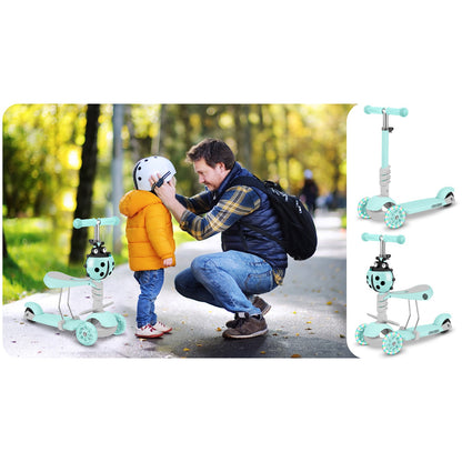 Ricokids triratis balansinis paspirtukas vaikams 3in1 mėtų spalvos su LED ratais ir boružėlės krepšeliu