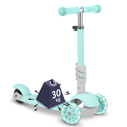 Ricokids 3in1 balansinis triratis paspirtukas vaikams mėtų spalvos su LED ratais ir boružėlės formos krepšeliu