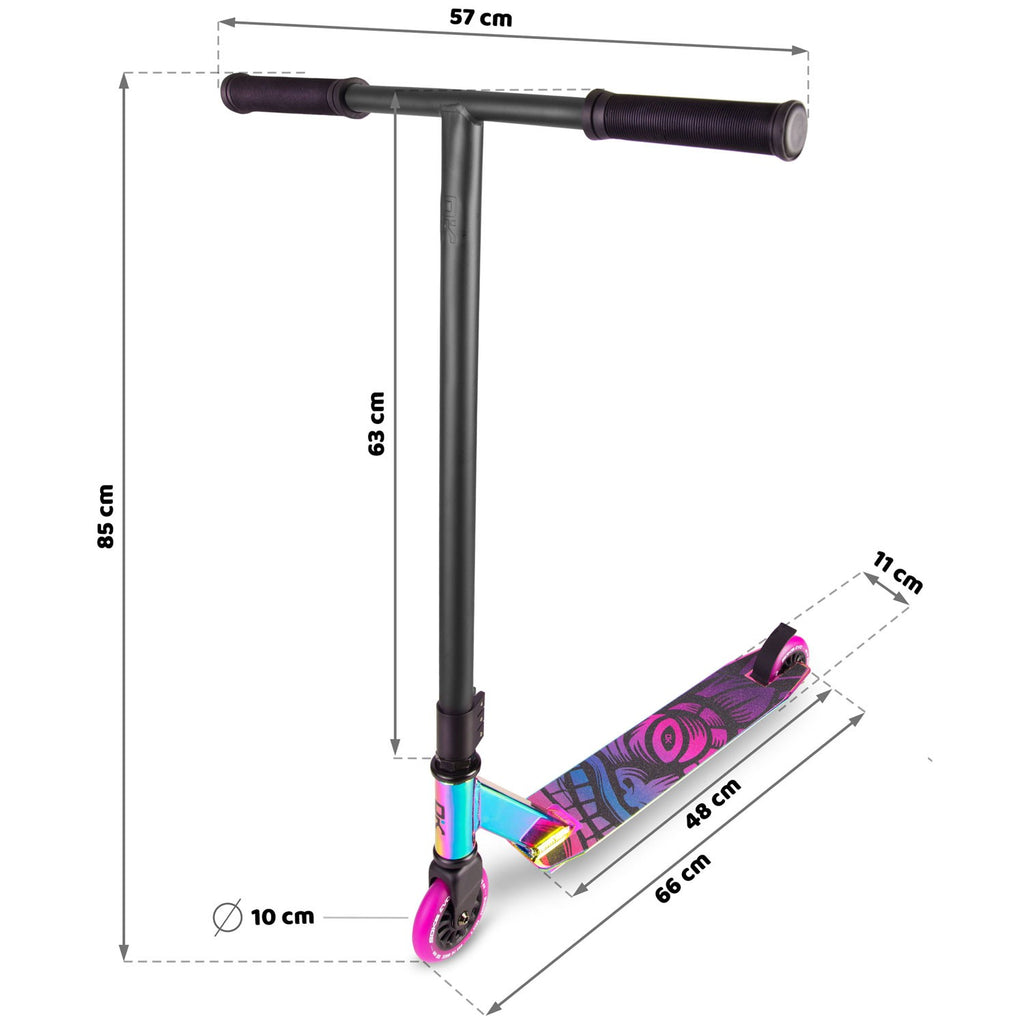 SOKE EVO Street Black Neochrome triukinis paspirtukas profesionalams su 100 mm ratais ir ABEC-9 guoliais