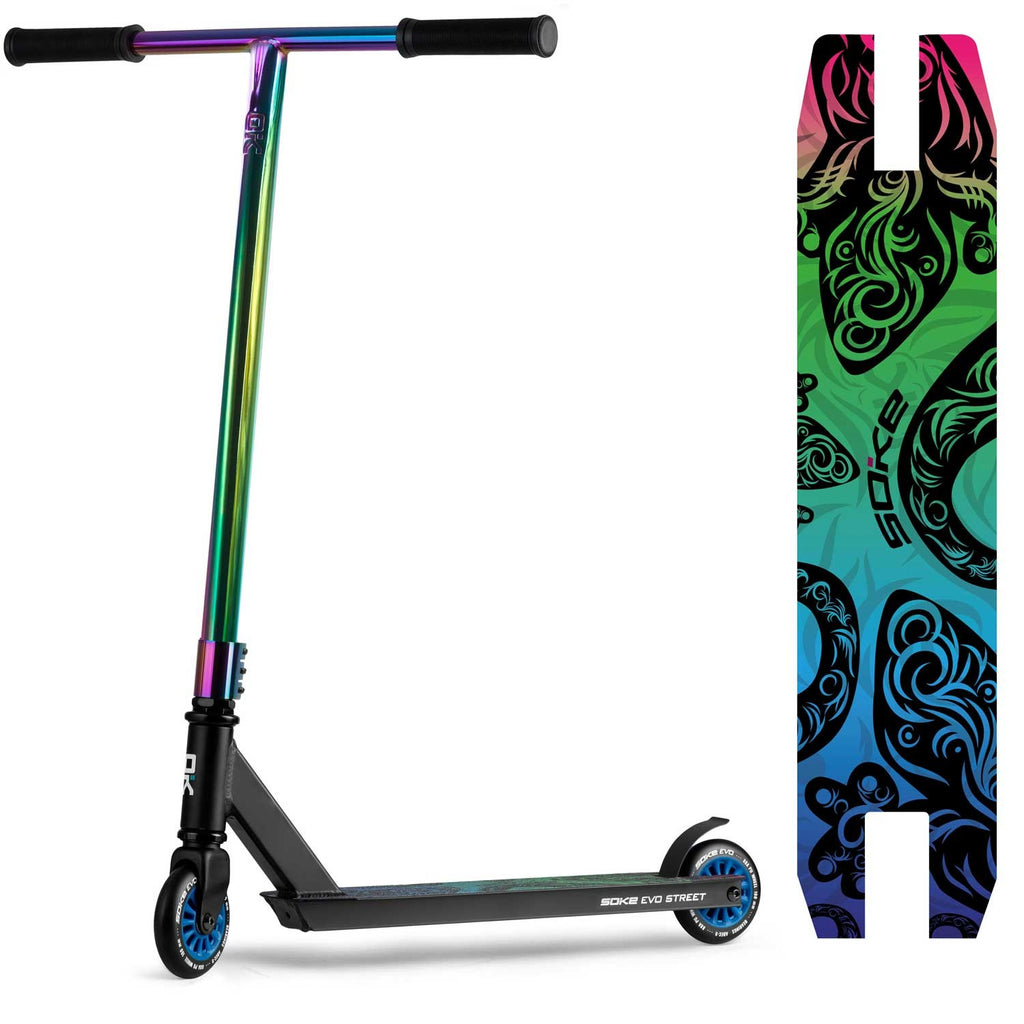 Triukinis paspirtukas SOKE EVO street black rainbow profesionaliems triukams ir važinėjimui skate parke