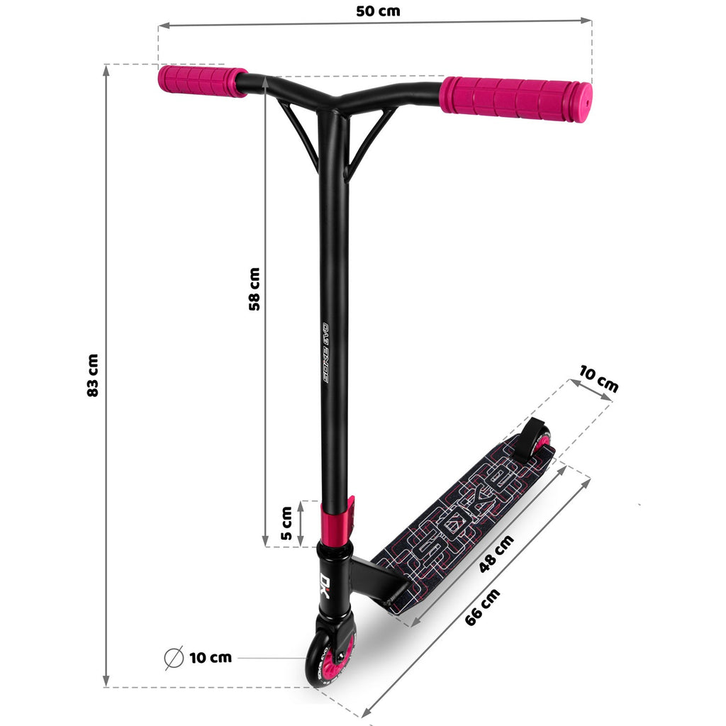 Rubino spalvos triukinis paspirtukas SOKE EVO skate parkui ir triukams
