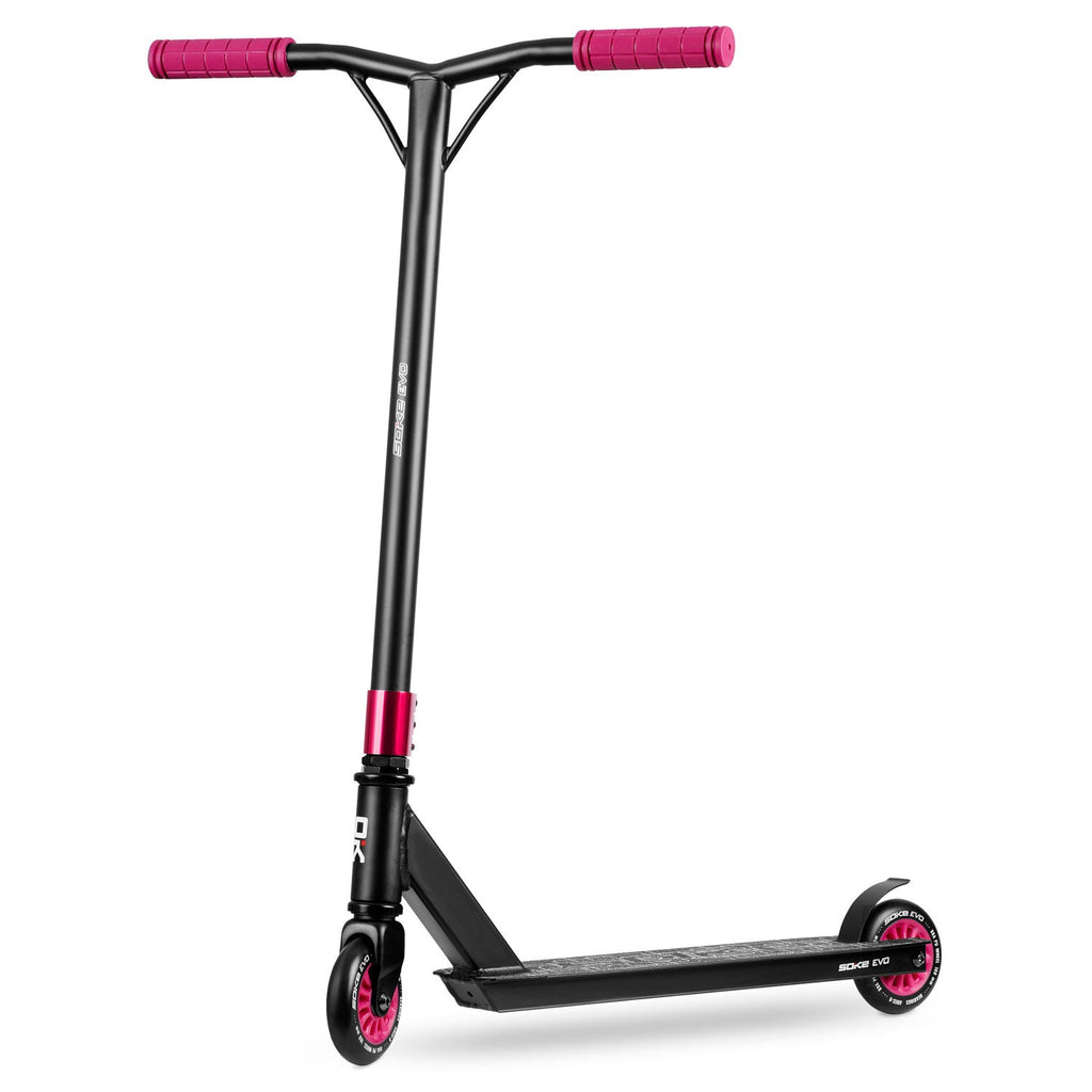 Rubino spalvos triukinis sportinis paspirtukas SOKE EVO skate parkui ir triukams
