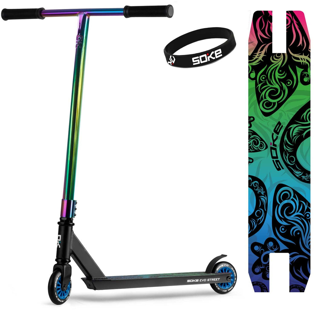 Triukinis paspirtukas SOKE EVO street black rainbow profesionaliam važinėjimui skate parke ir gatvėje