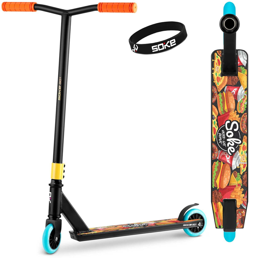 Oranžinis triukinis paspirtukas SOKE GO profesionaliam naudojimui skate parke