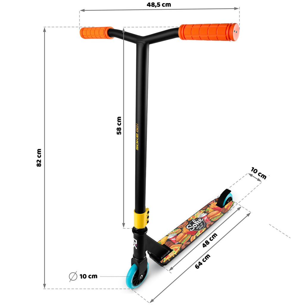 Triukinis paspirtukas SOKE GO oranžinis profesionaliam naudojimui skate parke