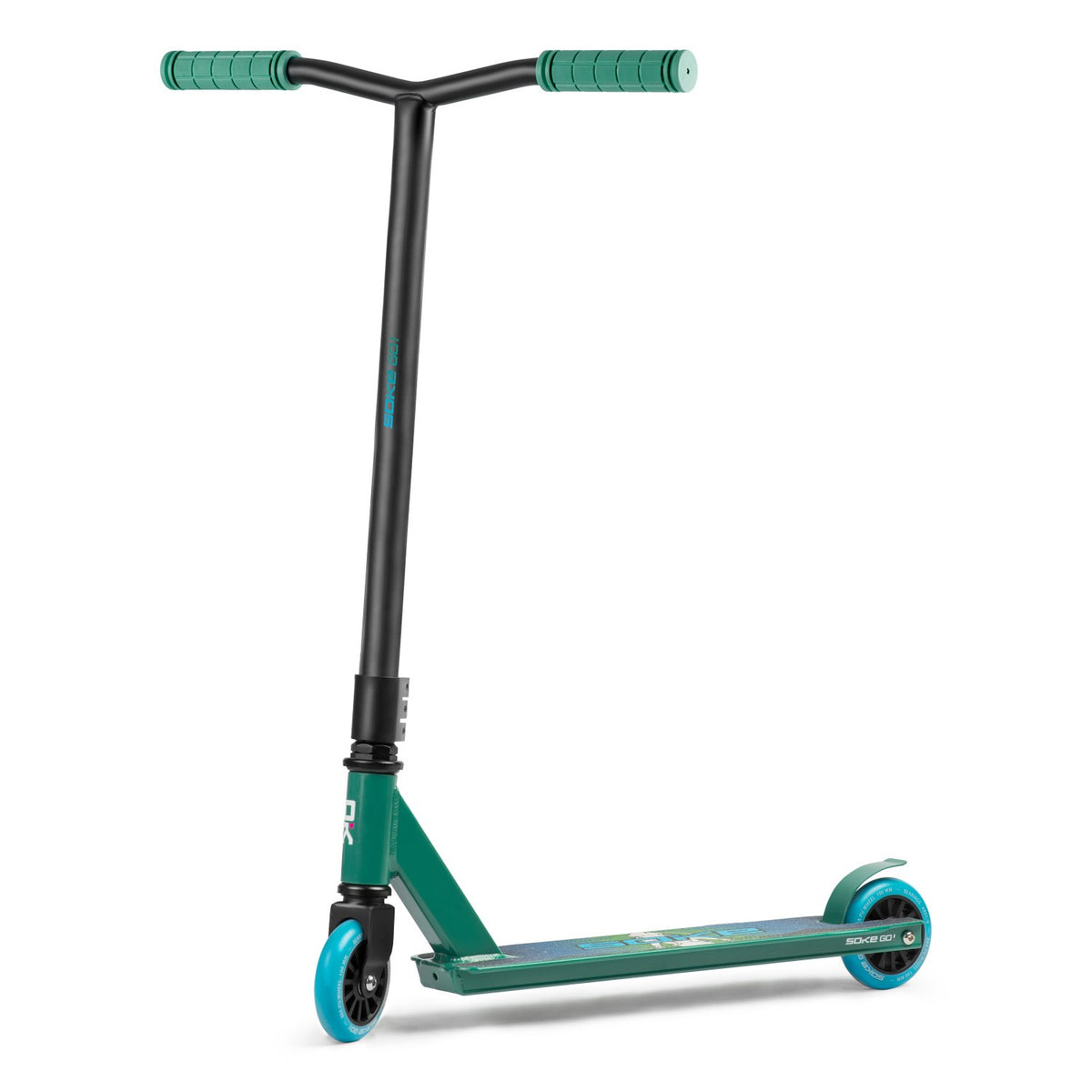 Triukinis paspirtukas SOKE GO žalia mėlyna profesionalus aliuminis paspirtukas vaikams ir paaugliams su ABEC-9 guoliais ir PU ratais skate parkui