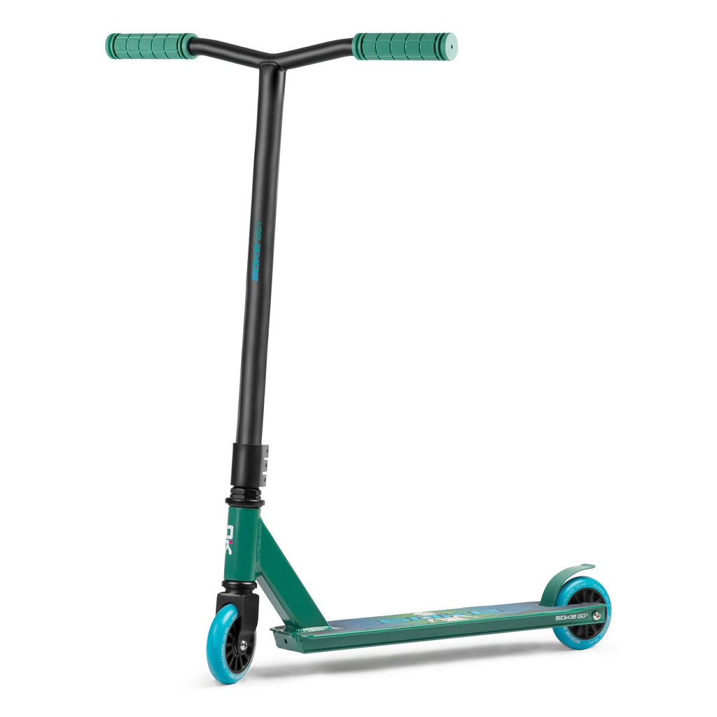 Triukinis paspirtukas SOKE GO žalia mėlyna profesionalus aliuminis paspirtukas vaikams ir paaugliams su ABEC-9 guoliais ir PU ratais skate parkui