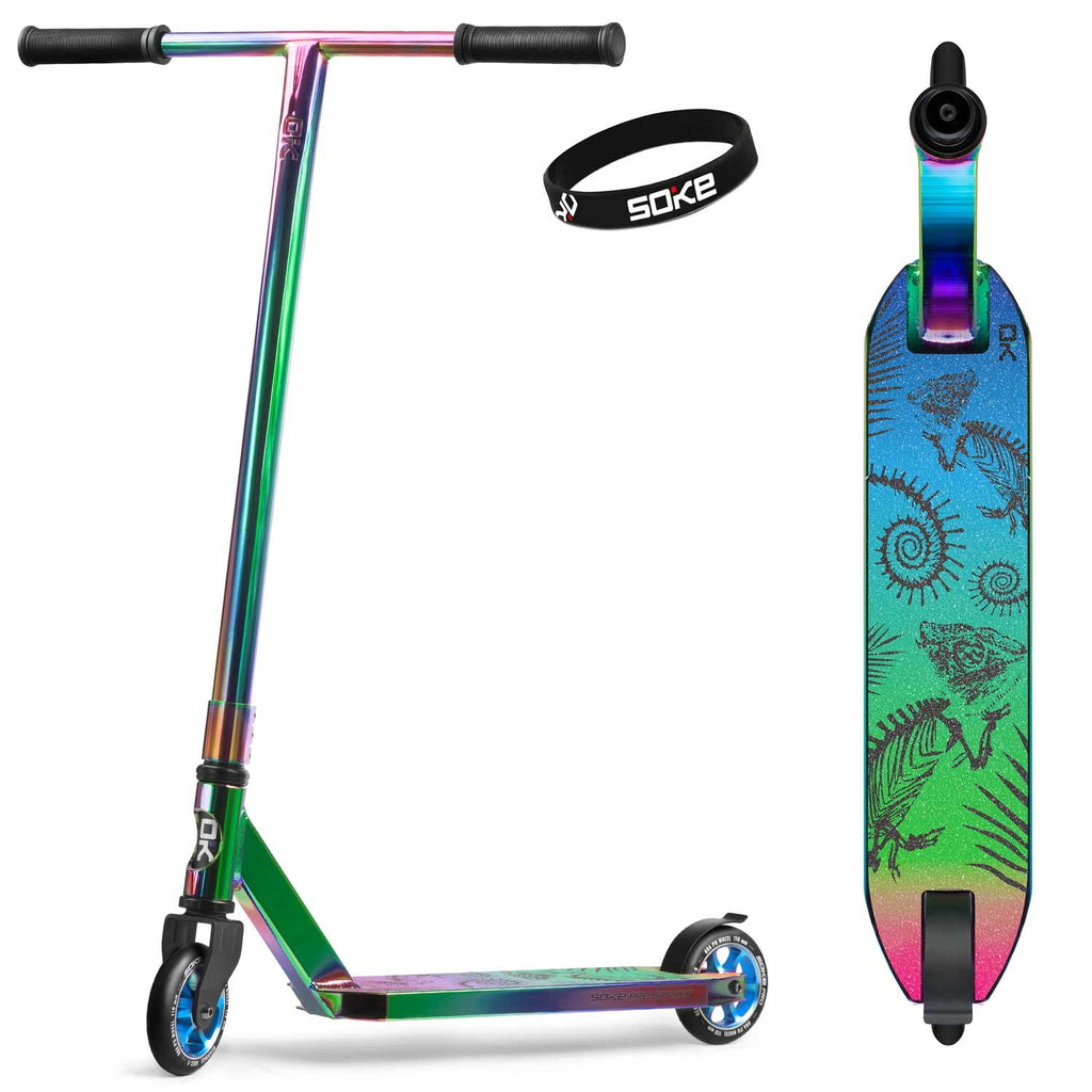 SOKE PRO neochrominis triukinis paspirtukas gatvės važinėjimui skate parkui vaikams nuo 8 metų