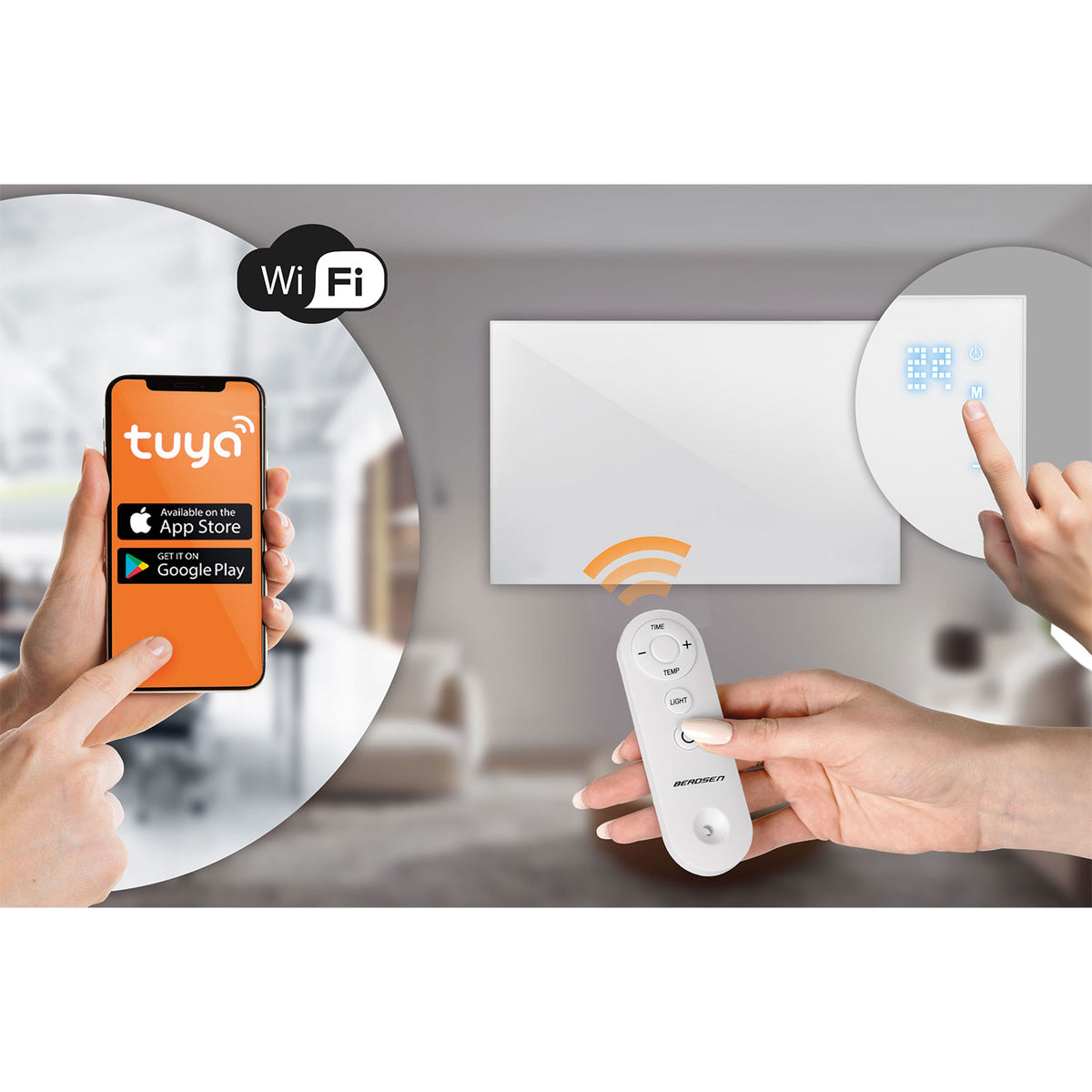 Infraraudonųjų spindulių šildymo plokštė Berdsen, 800 W, Wi-Fi